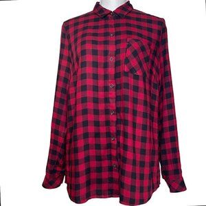 J. JILL Red Black Buffalo Plaid Long Sleeve Shirt - Size Small